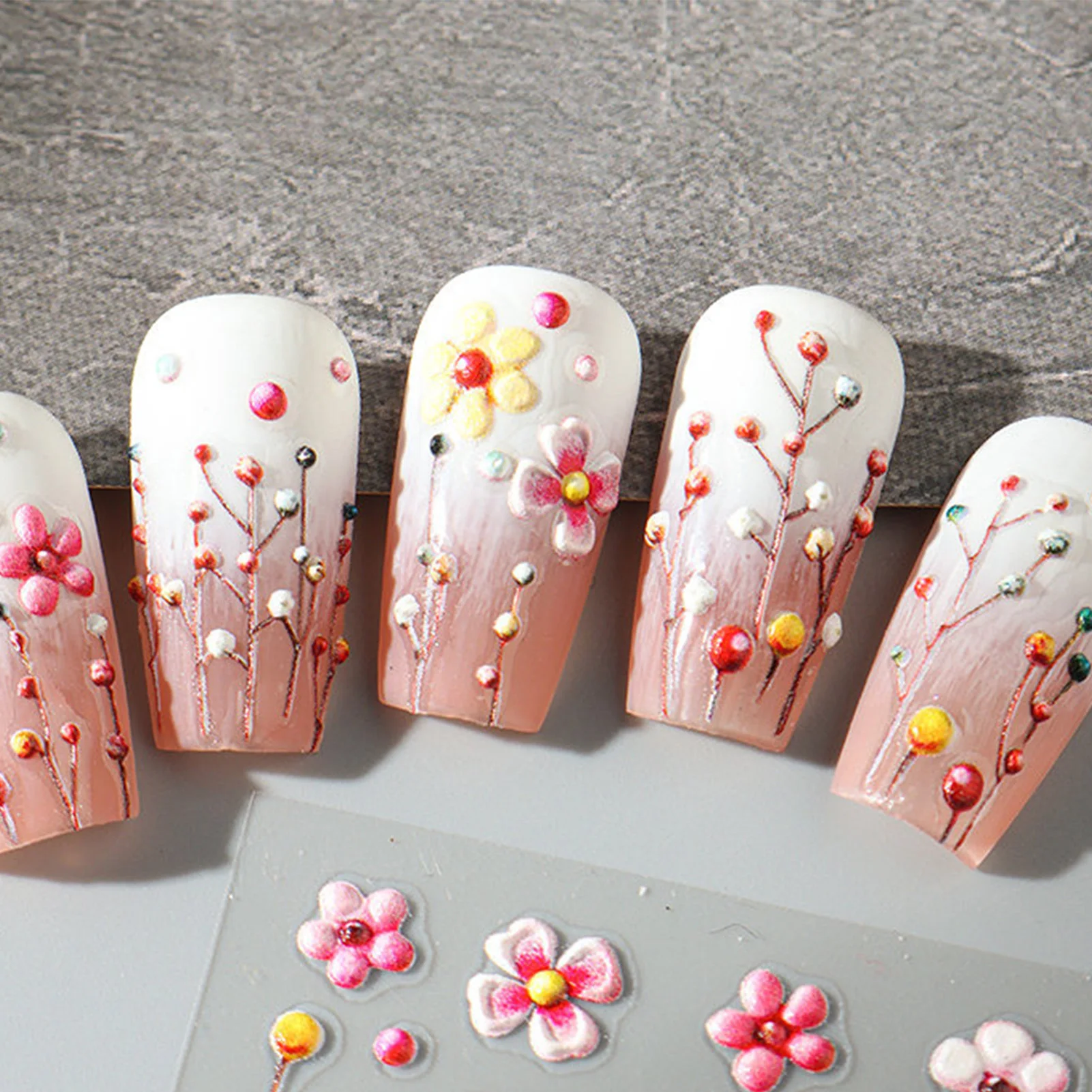 5D Embossed Floral Nail Stickers Self Adhesive Embossed Nail Decals Stickers for Mother Wives Girlfriends Daughters