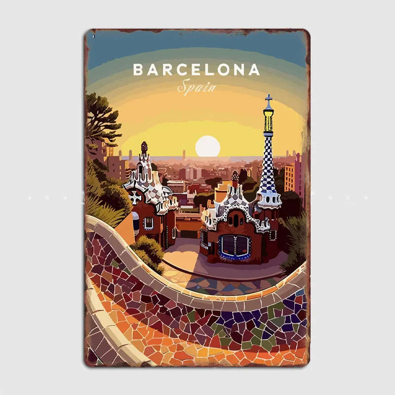 

Visit Barcelona Travel Scenic Spot Retro Poster Metal Sign Garden Indoor Home Wall Decor Room Decoration