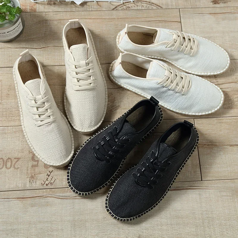 Summer Linen Breathable Casual Flats Shoes Men Espadrilles Loafers Fashion Women Canvas Shoes Casual Fisherman Driving Footwear