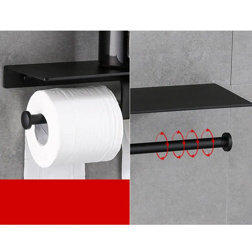 

Toilet Paper Double Roll Holder Polished Rack Rail Storage + Phone Shelf