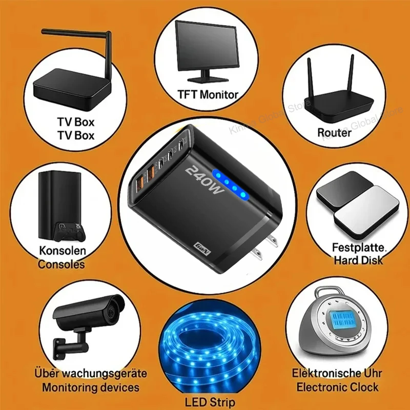 Xiaomi 5 في 1 GaN شاحن سطح المكتب آيفون 16 15pro كمبيوتر محمول سامسونج 240 واط محول الشحن السريع 120 واط نوع إلى TypeC كابل شاحن