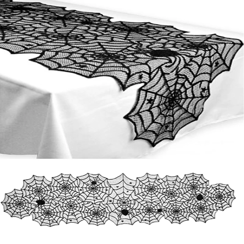 Halloween Decorations Home Lace Spider Web Lace Tablecloths Skull Doors Fireplace Scarves Curtains Horror House Party Decoration