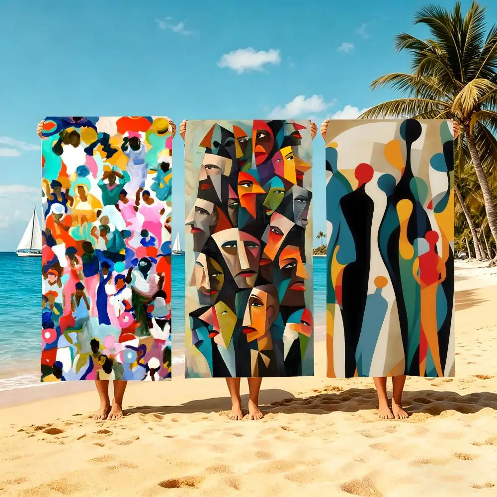 Towel Microfiber beach towel, quick-dry, sand-free, ultra-fine fiber, super soft. A-Abstract Art FiguresS