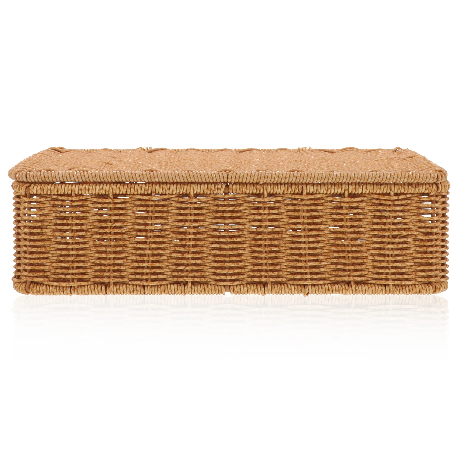 

European Style Storage Box Imitation Rattan Bins with Lid for Desktop Organization Home Decor Deep Coffee Color