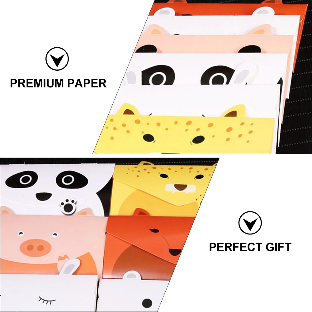 

12 Pcs Cards Lovely Animal Greeting Cards Envelope Cartoon Design Letter Paper Invitation Stationery Kids Gifts