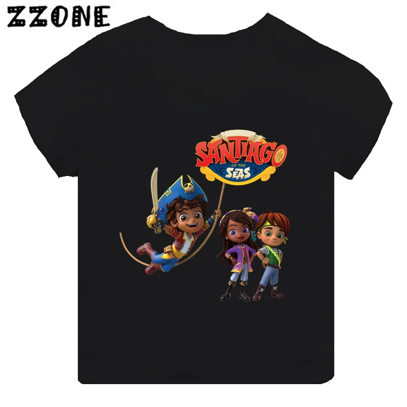 Hot Sale Santiago of The Seas Print Cartoon Kids T-Shirts Girls Clothes Baby Boys Black T shirt Summer Children Tops,TH5877