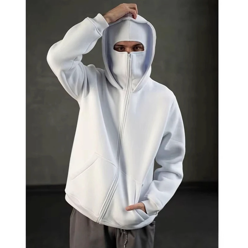 Men's Balaclava Zip Hoodie Winter Warm Casual Sweatshirt With Hooded Face Mask Zipper Design Sports Jacket Outdoor Sportswear ﻿