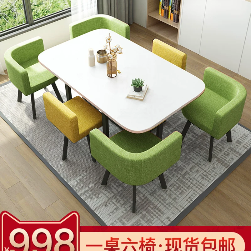 

Small conference table with 6 people and 4 people, rectangular negotiation reception table and chair combination, simple modern