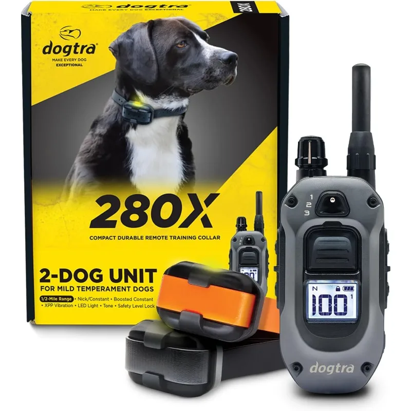 Dogtra 280X 2-Dogs E-Collar with Remote [New Edition] 10 lbs+, 1/2 Mile Range, LED Light,100 Levels of Control for Stubborn Dogs