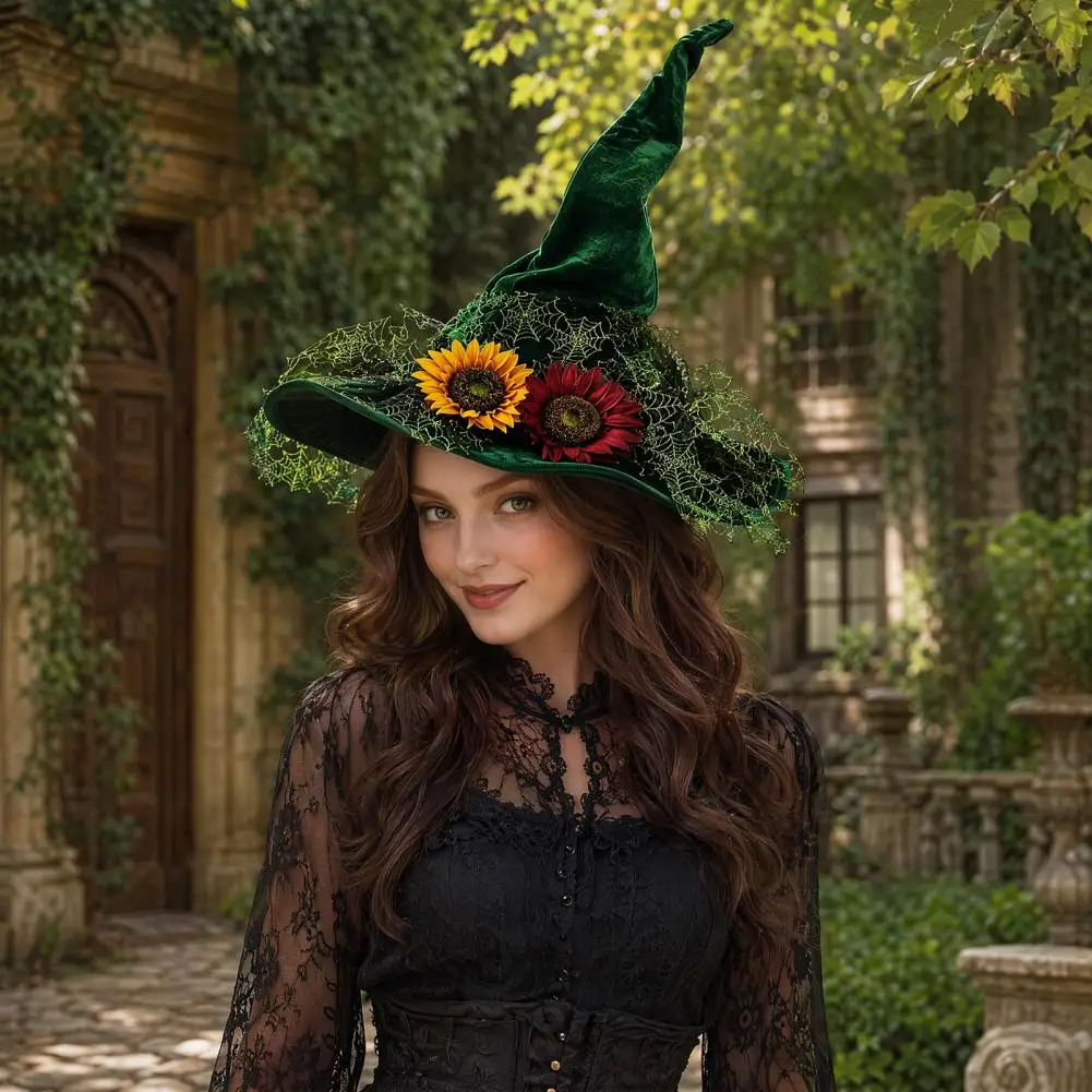 Witch Wizard Hats With Flower Fashion Party Headgear Halloween Party Props Cosplay Costume Accessories For Children Props