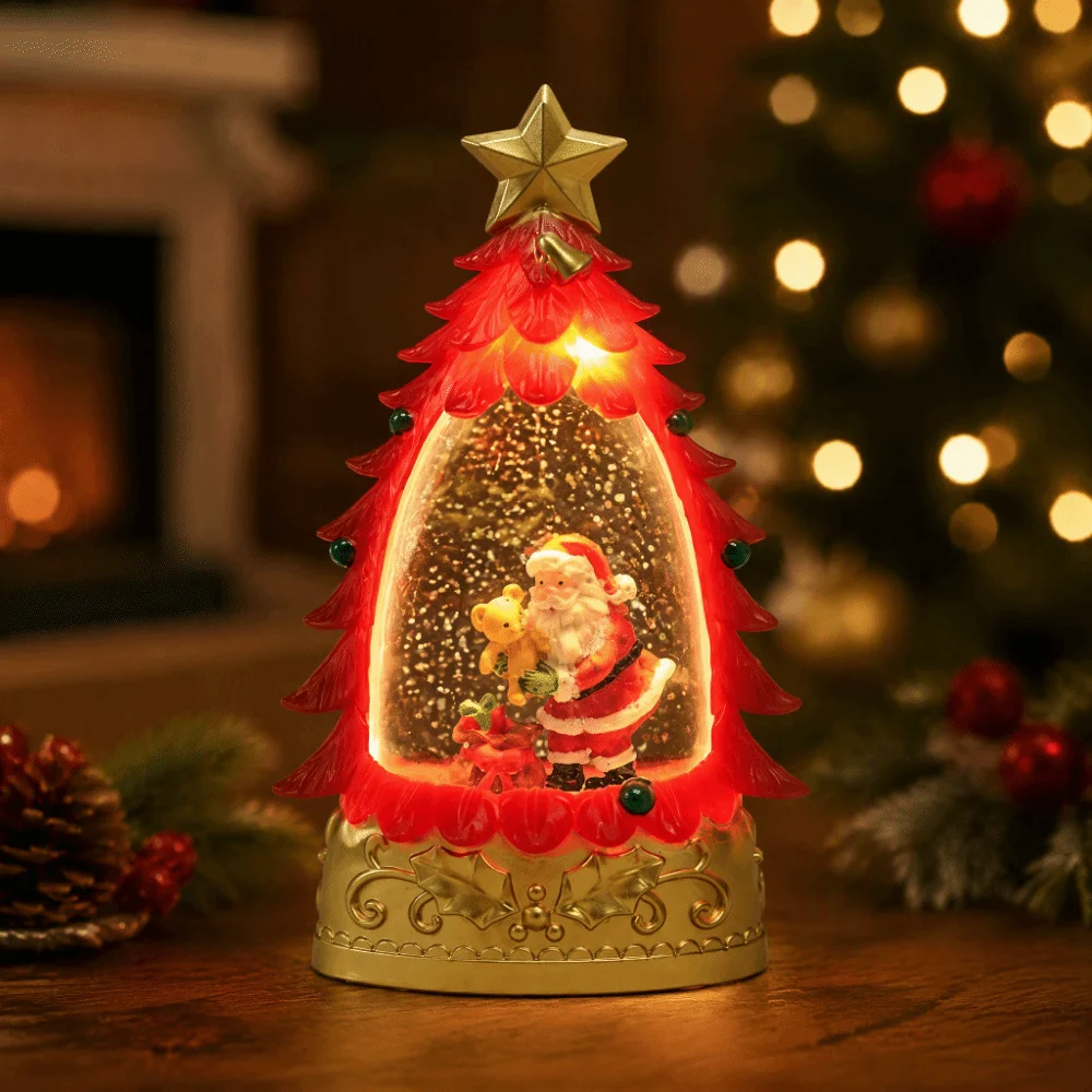 Christmas Gift Luminous Snow Globe Lantern LED Crystal Snowflake Wind Lamp Table Decor Small Tabletop Ornament Xmas
