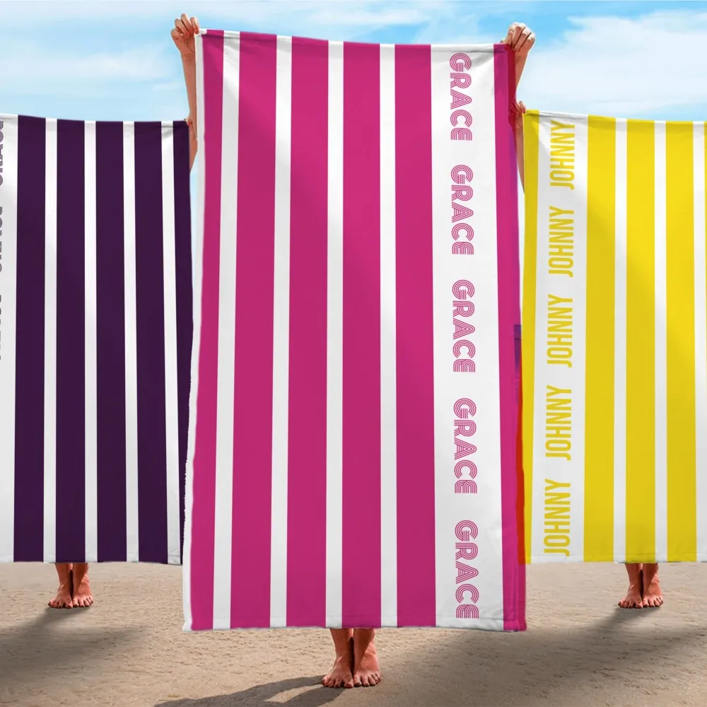 1Pc Soft Customizable Name Beach Towel Stripe Pool Towel Personalized Towel for Party Favor Birthday Gift Oversized Towel Summer