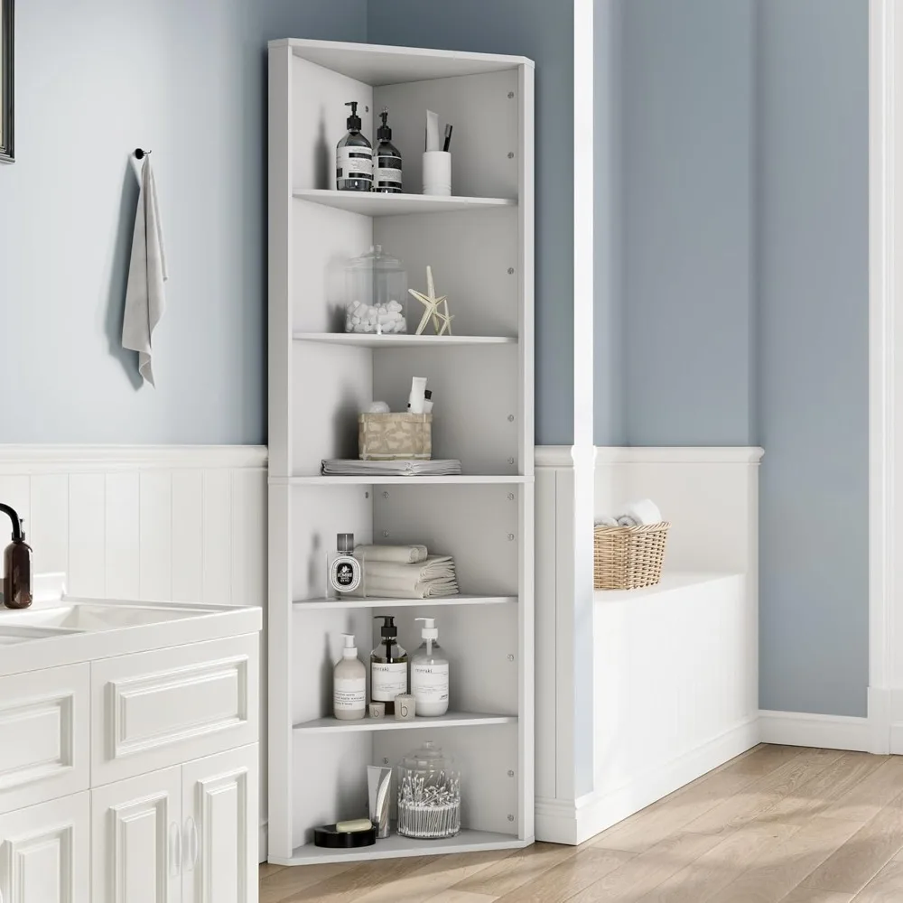 رف كتب زاوية طويل القامة مكون من 6 طبقات قابل للتعديل - 68 رف تخزين للعرض قائم بذاته لمساحات المعيشة #6