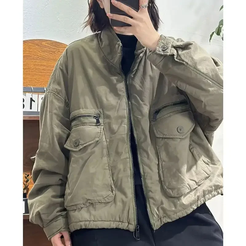 

2025 Autumn and Winter New Women's Cotton Jacket Loose Commuting Stand Collar Workwear Down Cotton Jacket