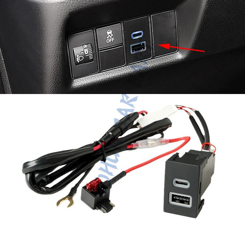 

Автомобильное зарядное устройство PD + QC3.0 USB-разъем для быстрой зарядки, адаптер питания с синим светом для нового Honda Accord Civic City Fit HRV CRV Breeze