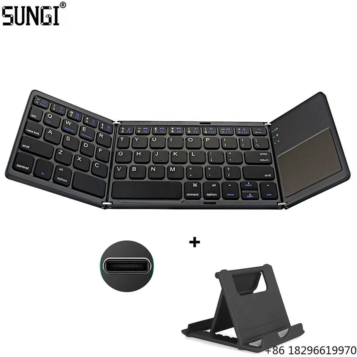 Folding Keyboard Touchpad Aluminum Portable Foldable Keyboard Type C Rechargeable for IPad Tablet PC  Customize