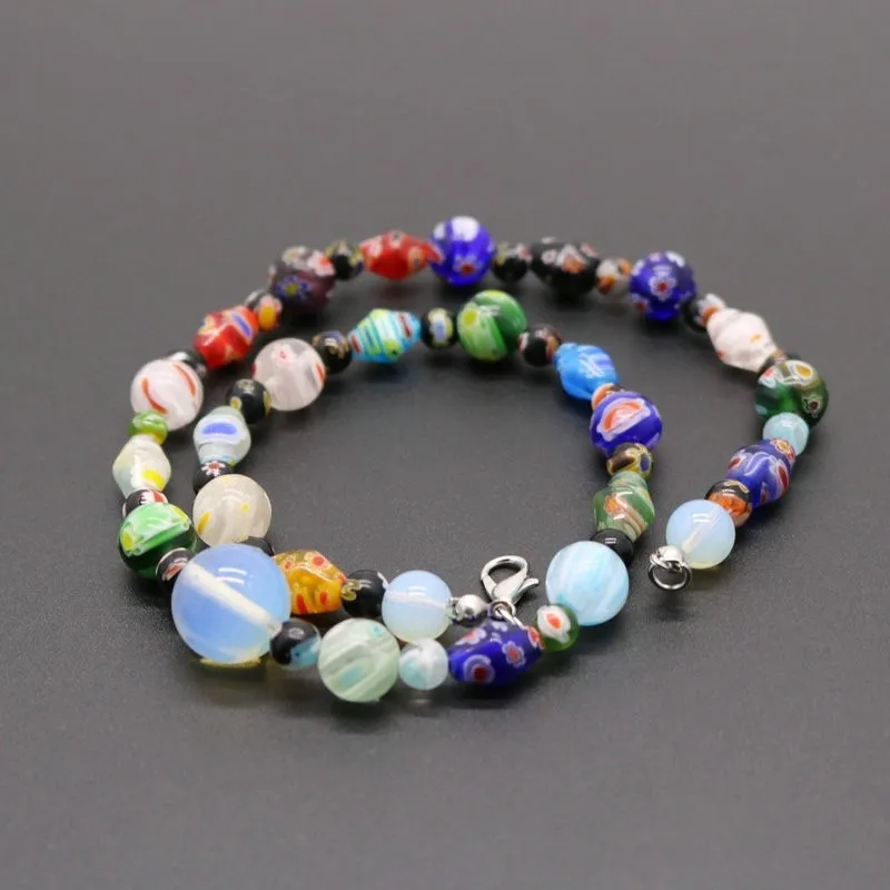 1 Set Of Fashion Thousand Flowers Glass Bead Composite Bracelet Necklace Suit Jewelry DIY Manual