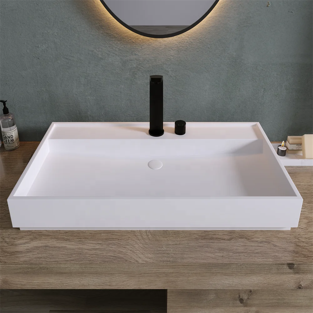 

Extra Large Stone Resin Bathroom Basin Rectangle Countertop Matt Finish Sink