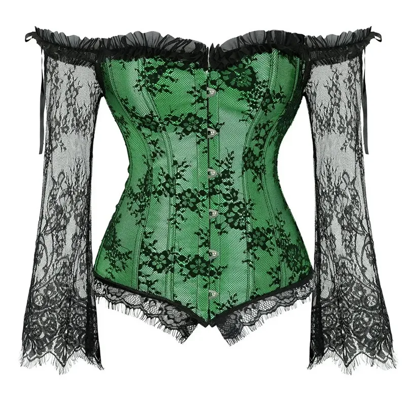 

Renaissance Corset Tops for Women with Sleeves Vintage Floral Victorian Retro Burlesque Lace Corset and Bustiers Vest White Red