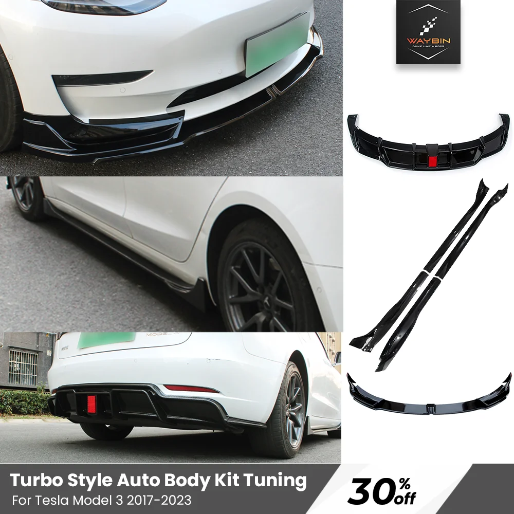 

For Tesla Model 3 2017- 2023 Turbo Body kit Glossy BlacK Bumper Lip Chin Diffuser Spoiler Deflector Tesla 2023 Tuning Accessory