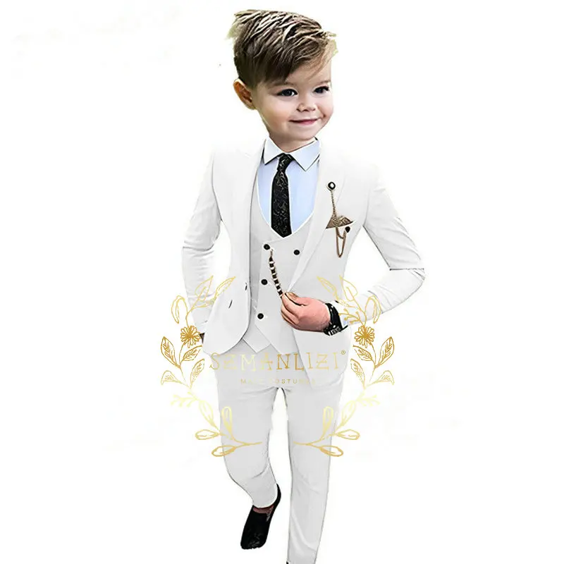 Kids Boys Beige Blazer Vest Pants 3PCS Set Children Baptism Wedding Prom Suit Baby Boy Elegant Dress Teenager Party Costume