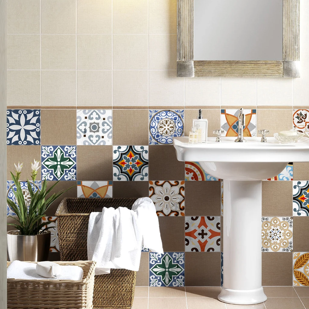 Mural Mosaic Tile Stickers Pattern Decoration Decal art for home, 12Pieces /Set