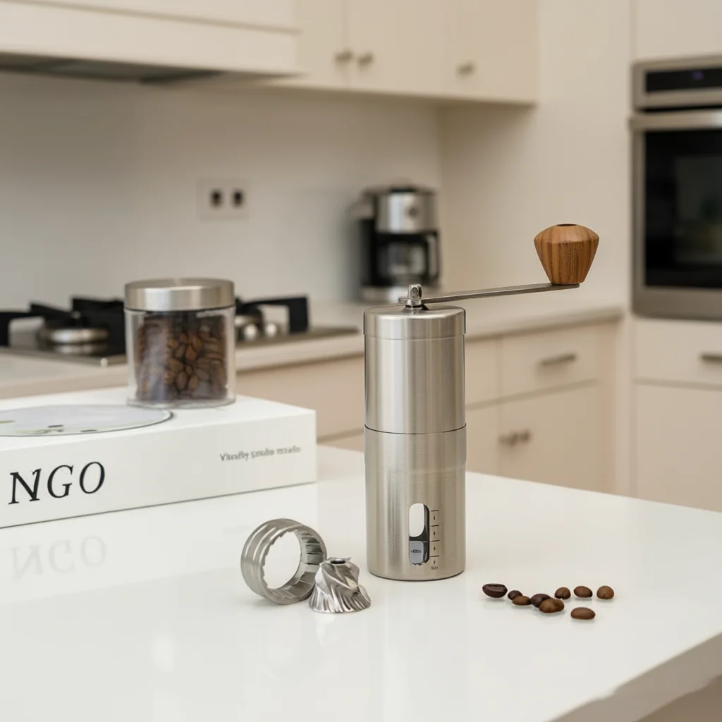 

Premium Factory Sale Mini Portable Manual Hand Coffee Grinder With Dual Bearing Mechanism and CNC 420 Steel Core