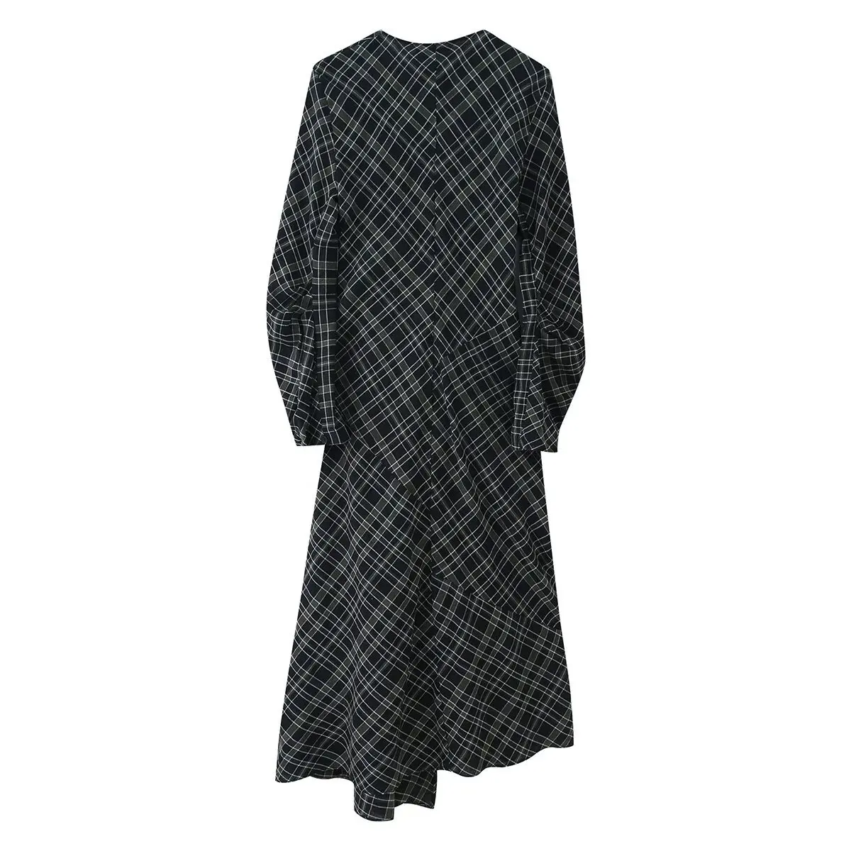 Women's Fashion Plaid Pleated Dress Vintage Floral Print Dress High Waist Swing Hem Elegant Casual Party Dress For Daily VQHS
