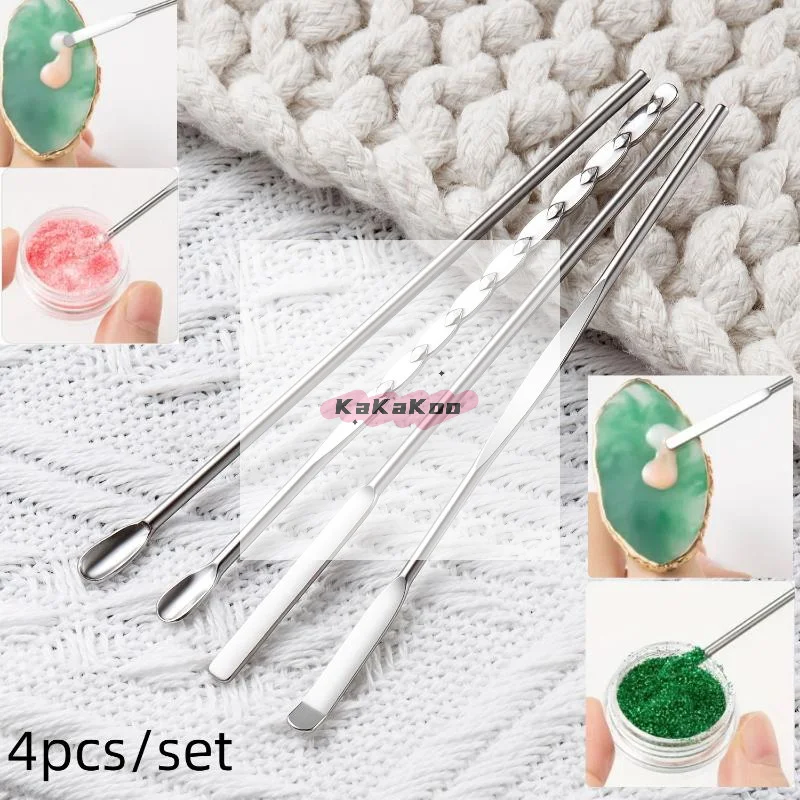 4 قطعة مسمار الفن اثارة قضيب أداة الفولاذ المقاوم للصدأ مسحوق السائل هلام البولندية ملعقة ملعقة الأساس خلط أداة