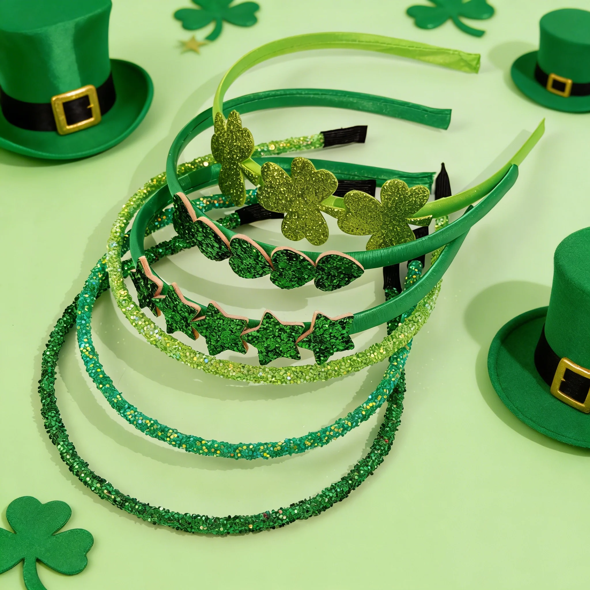 6pcs Green Headbands for Girls St Patrick ′ s Day Headdress Party Decorate Headband Glitter Hairbands Party Hair Accessories