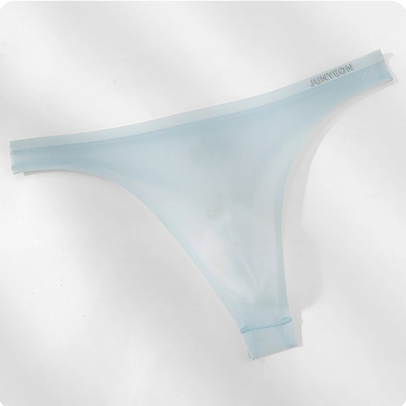 Seamless Men G-string And Thong Underwear Sexy Ice Silk Ultra-thin Panties Breathable 3D Pouch Design T-Back Underpants Tanga view 6