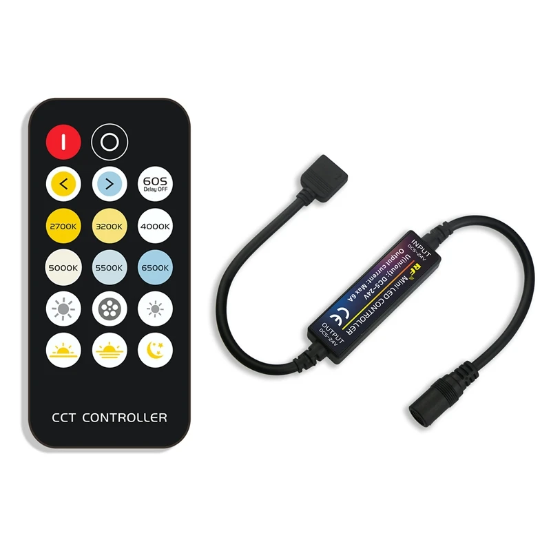 LED Controller Mini Wireless RF 17-Key Remote Control Constant Pressure Two-Color Light RGB+CCT LED Strip Controller