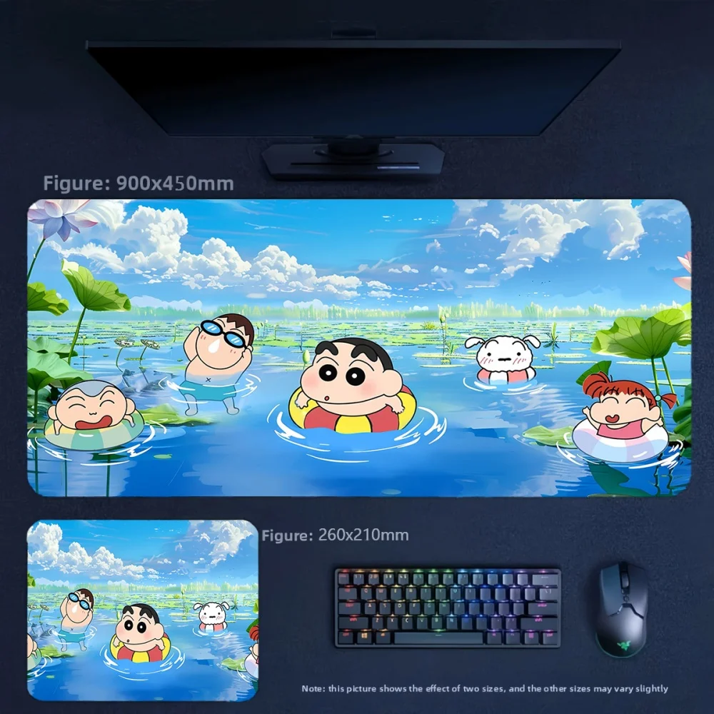 Animation High Quality Leather Mouse Pad Crayon Shin-chan Summer Swimming Eating Watermelon Print Pattern Large Size Table Mat