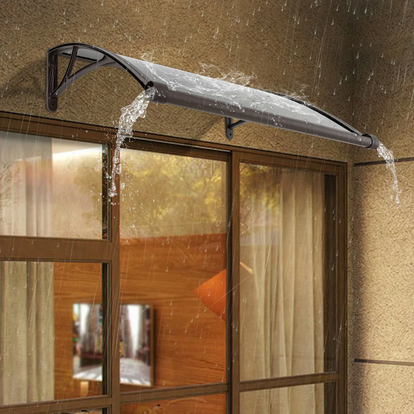 مظلة باب النافذة القابلة للسحب - حماية من أشعة الشمس فوق البنفسجية لفناء الشرفة، مظلة معلقة على الحائط مع مزراب الصرف #1