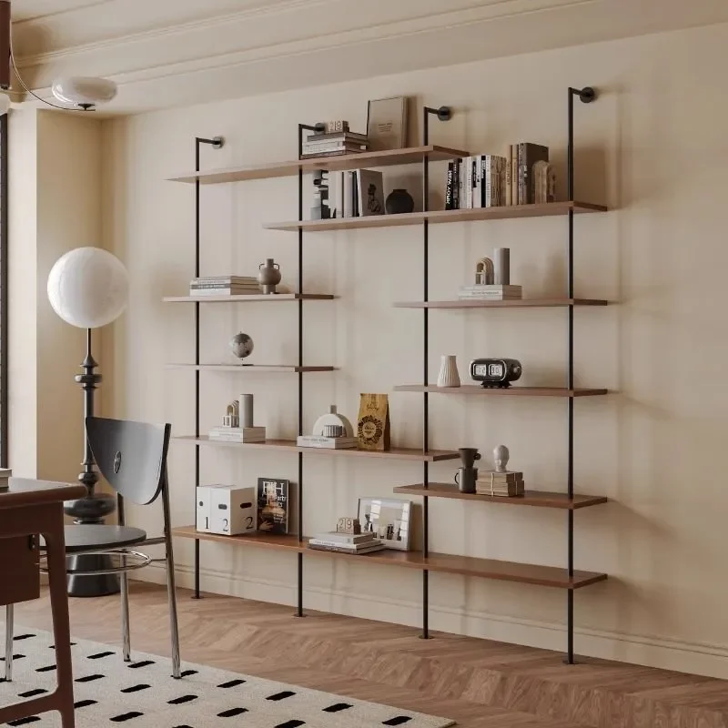 Modern Minimalist Floor to Ceiling Bookshelf Wabi Style Living Room Display Rack Wall Mounted Integrated Bookcase Home