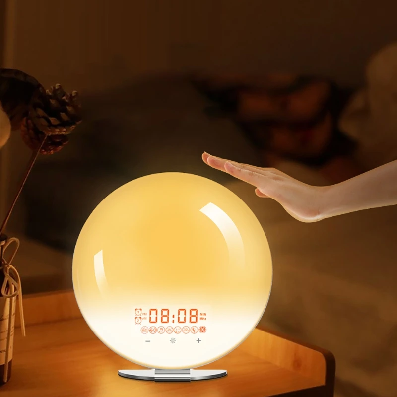 Wake Up Smart Light Alarm Clock 7 Colors Sunrise Sunset Simulation FM Radio Nightlight Natural Sounds Snooze Bedside Decoration