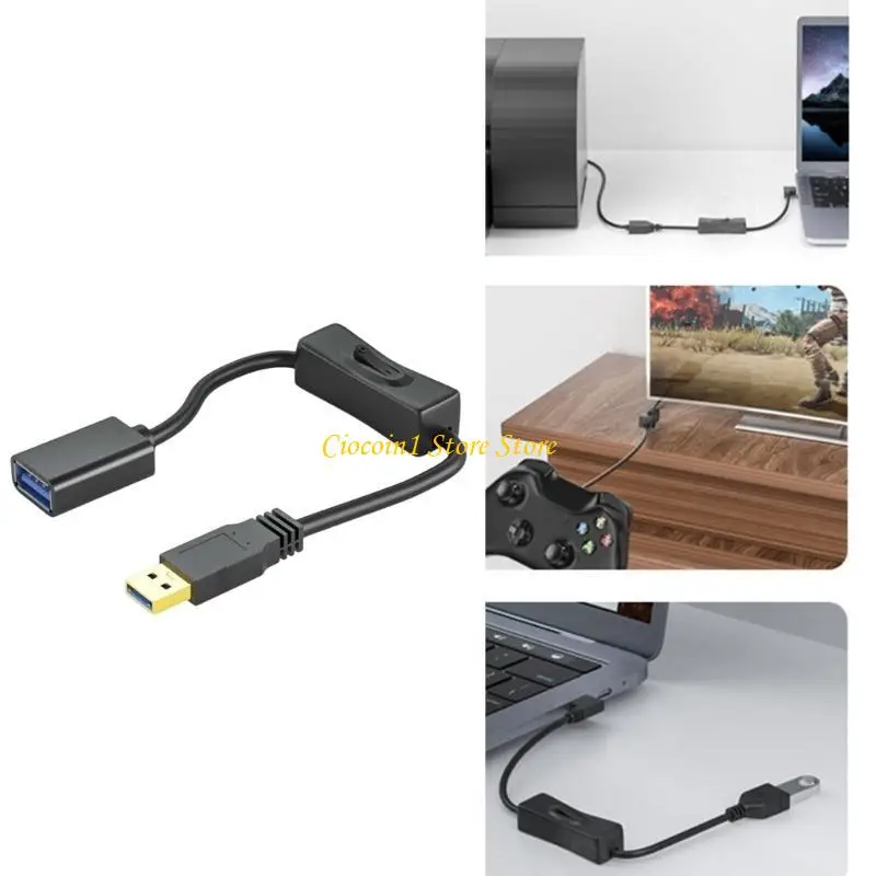 A3PC Straight-headed USB Extension Cable Cord with On Off Switch Support Data Transfer & Power Supply for USB-powered Fan