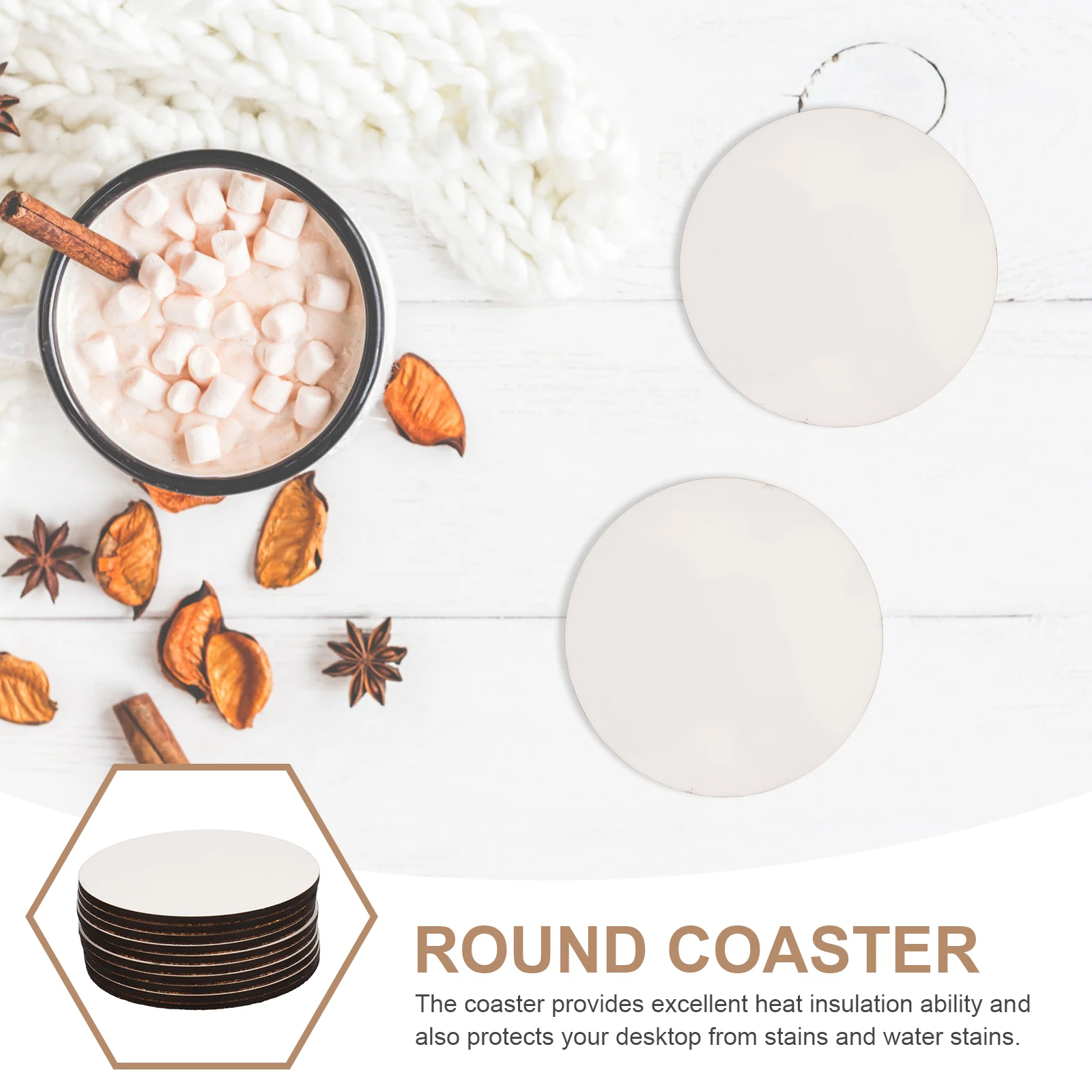 

10 Pcs Cup Wooden Board Painting Supplies Sublimation Blank Printable Coasters Round Blanks White for Diy