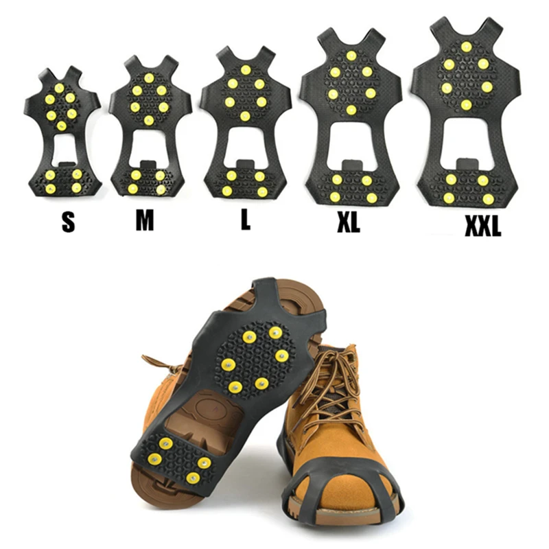 1 Pair S-XL10 Studs Anti-Skid Snow Ice Climbing Shoe Spikes Ice Grips Cleats Crampons Winter Climbing Anti Slip Shoe Cover Part