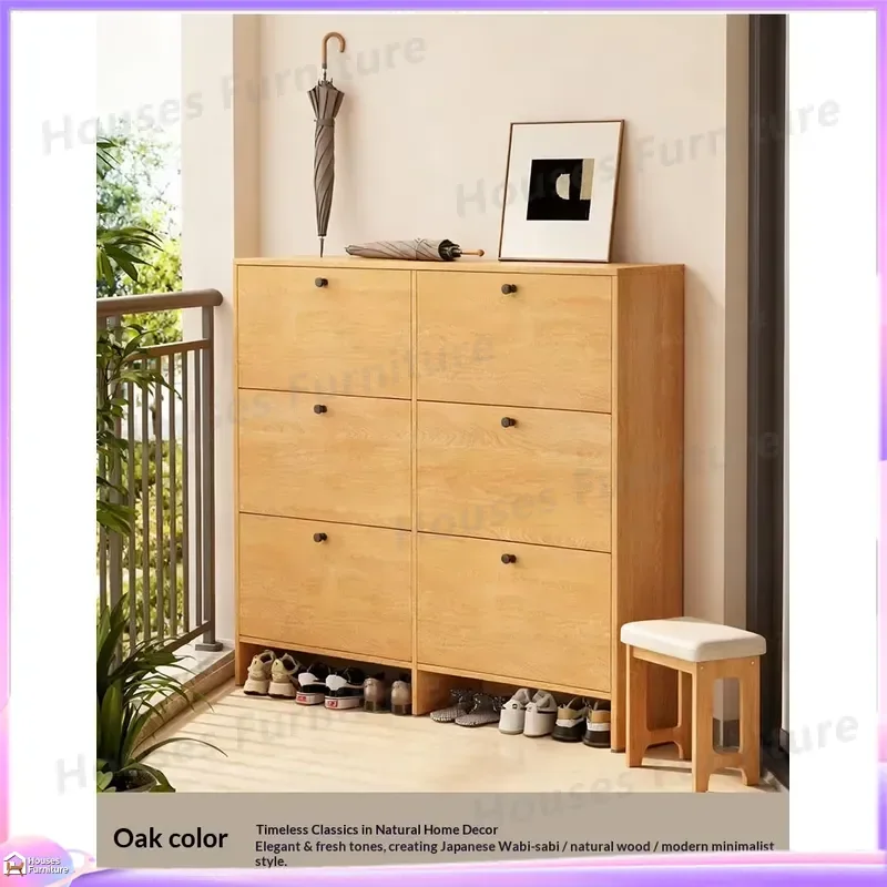Foldable Shoe Cabinet for Entryway Modern Ultra Thin Floor Standing Shoe Rack Walnut Veneer Customizable Storage Organizer