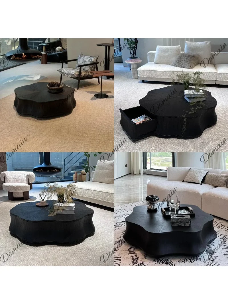 81 N Lotus Water Lily Coffee Table Italian Minimalist Irregular Black Tea Table for Living Room Modern Simple Design