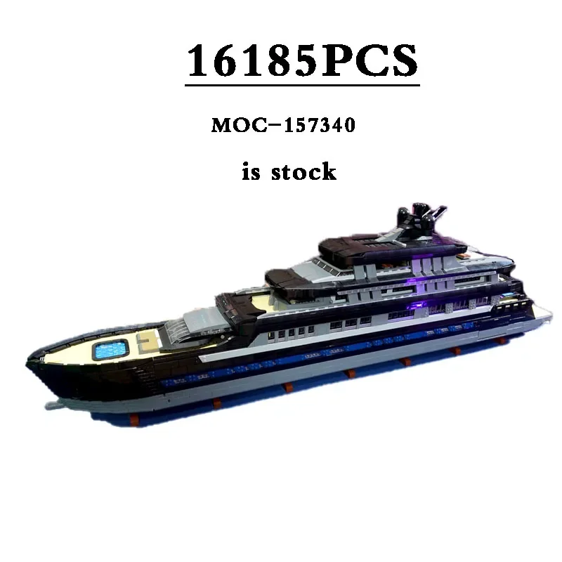 New MOC-157340 Large Luxury Yacht 16185pcs Boat Model Beach Club DIY Kids Building Blocks Toys Gifts Birthday & Christmas Toys