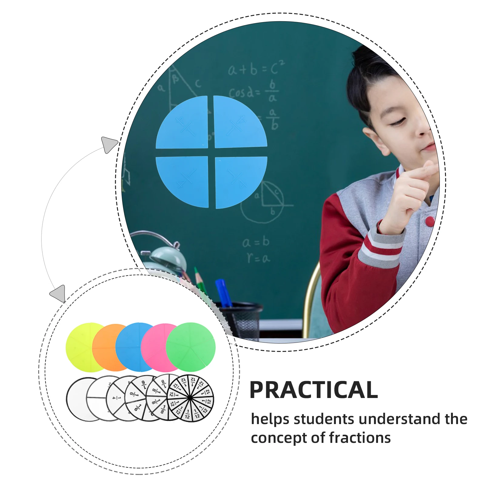 

1Set Magnetic Fraction Circles Interactive Demonstration Board Enhance Math Skills Classroom Home Learning Aids