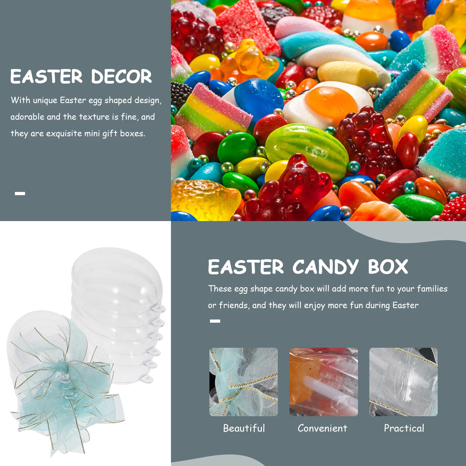 

6Pcs Easter Candy Boxes Plastic Clear Egg Shape Fillable Candy Holders Easter Party Favor Gift Containers Egg Shape Box