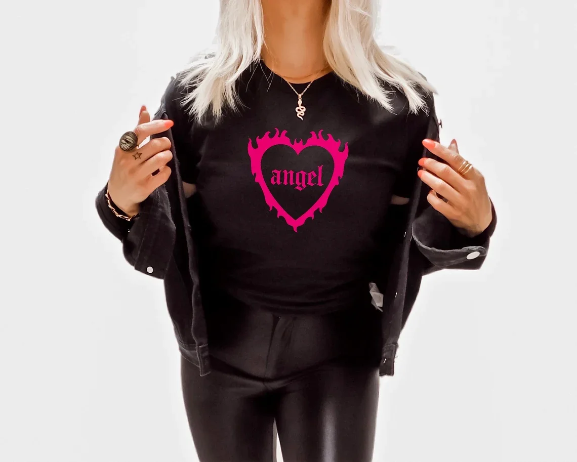 Sugarbaby Angel Funny Graphic T-shirt Fashion Girls Cotton t shirt Emo Clothing Short Sleeved Fashion Women t shirts