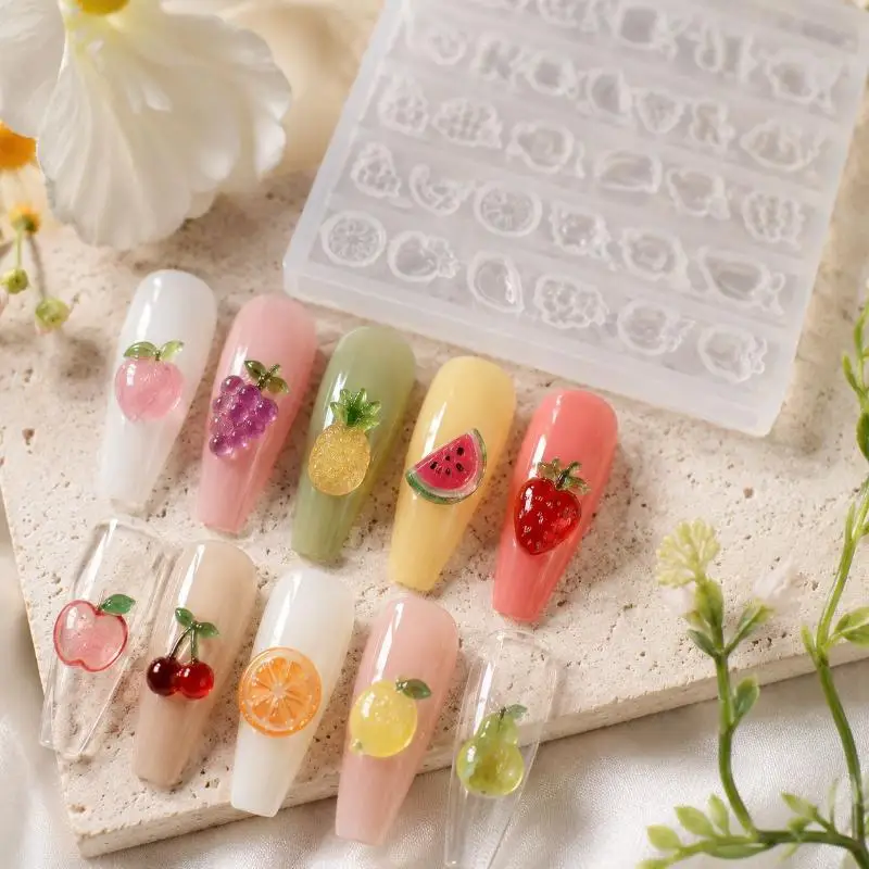 Silicone Nail Art Charm Mold Non-Toxic Durable Angel Heart Fruit Patterns for Home DIY Manicure Nail Decor Making