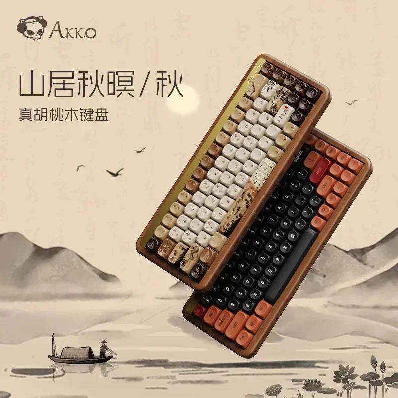 Imagem -03 - Akko Mu01 Walnut Teclado Mecânico para Jogos Teclados sem Fio Bluetooth Junta 3-mode Hot-swap Madeira Personalizada Presente 2.4g