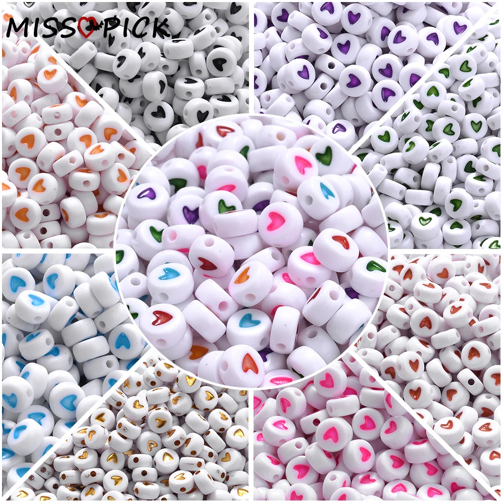 100-300Pcs 4x7mm Love Heart Acrylic Beads Flat Round Loose Spacer Beads Jewelry Making Diy Charms Bracelet Necklace Accessories