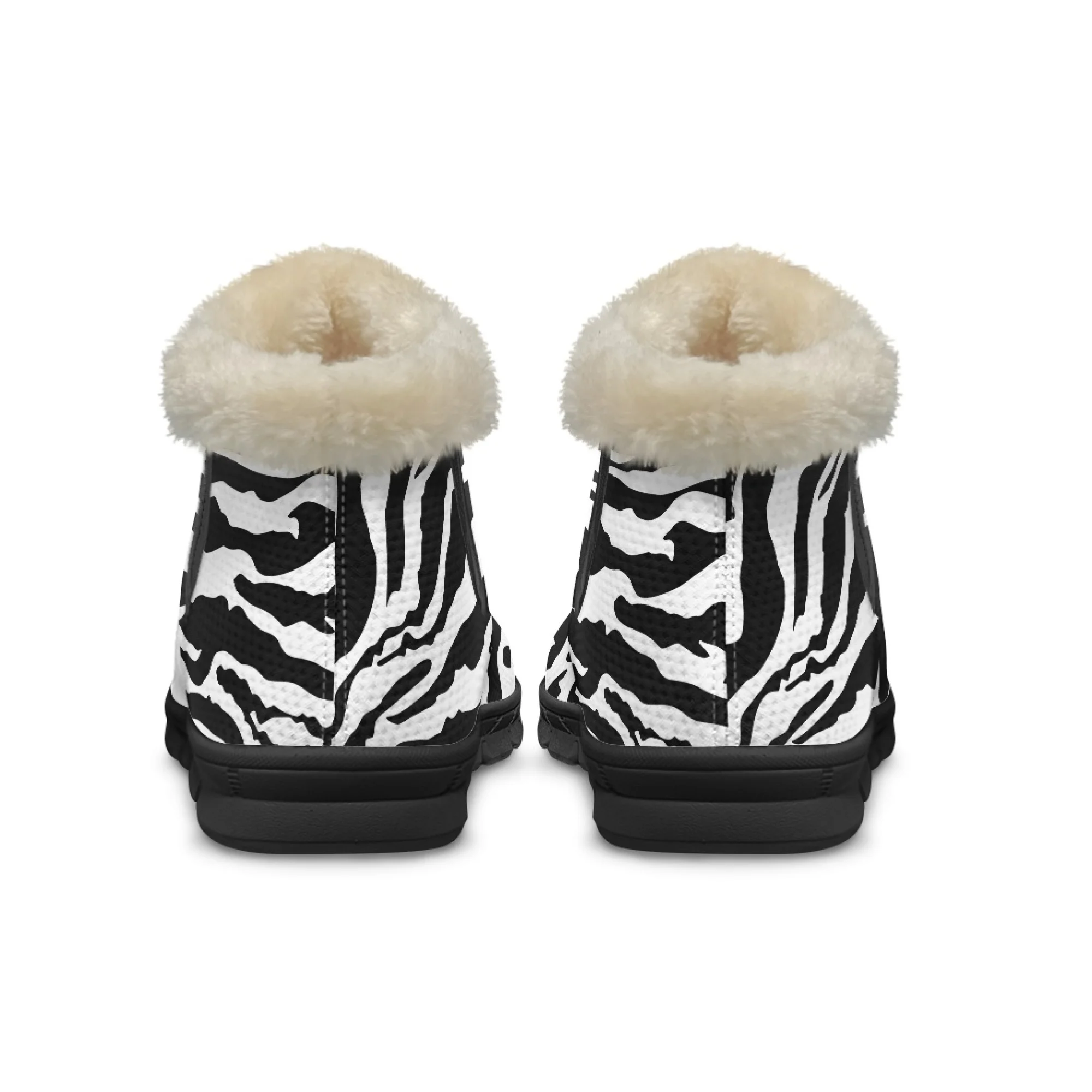 ELVISWORDS Warm Boots for Women Zebra Texture Ankle Boots Ladies Short Plush Winter Warm Casual Soft Shoes Comfortable