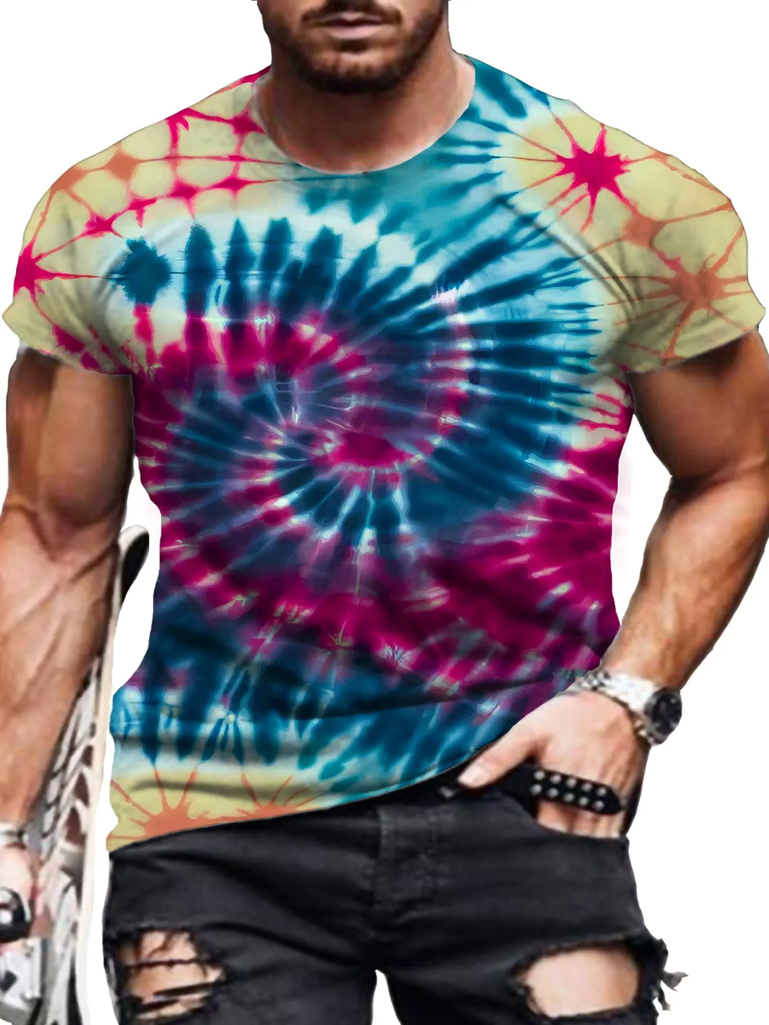 

Autumn and Winter Vertigo Pattern Men' s 3D Printing Short- sleeved T- shirt Worker Round Neck Large Size T- shirt Top